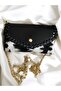 Women's Black and White Patterned Chain Strap Mini Crossbody Bag