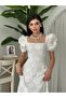 White Square Neck Eyelet Embroidery Long Dress - 4
