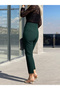 Women's Collared High Waist Tube Leg Fabric Trousers Dark Emerald - 4