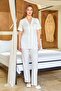 25510 Women's Cream Short Sleeve Shirt Collar Viscose Pajama Set