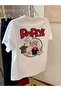 Popay Graphic Print T-Shirt, 100%, Comfortable Loose Fit, Knitted Fabric, Alphabet Pattern, Summer T-Shirt
