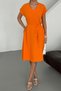 Women's Harber Orange V-Neck Belted Dress Ayrobin Fabric, New Season Summer