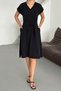 Women's Harber Black V-Neck Belted Dress Ayrobin Fabric, New Season Summer