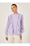 Dobby Balloon Sleeves Blouse with Lace Detail - 2