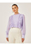 Dobby Balloon Sleeves Blouse with Lace Detail