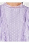Dobby Balloon Sleeves Blouse with Lace Detail - 4