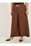 Plus Size Textured Wide Leg Trousers with Chain Buckle Detail - 2
