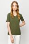 Women's V-Neck Camisole Cotton T-shirt Khaki - 2