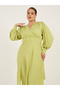 Plus Size Plain Long Sleeves A-Line Midi Dress - 3