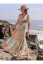 Printed Balloon Sleeve Tie-Up Neck Maxi Dress - 4