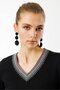 Women's V-Neck Collar Embroidered Cotton T-Shirt Black - 3