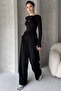 Black Crepe Fabric Loose Cut Women's Trousers