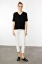 Women's V-neck Combed Cotton T-shirt with Stones Black - 4