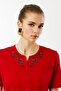 Women's Red T-Shirt Open Collar Embroidery Embroidered - 4