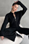 Black Ribbed Knit Pants Bomber Jacket Women's Two-Piece Set