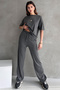 Anthracite Cotton Oversize T-Shirt Pants Women's Two Piece Set - 3