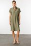 Women's Polo Collar Pocket Chain Detail Dress Khaki - 2