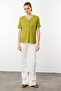Women's Shoulder and Collar Edge Embroidered Cotton T-shirt Green - 4