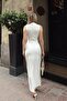 White Sassy Sleeveless Draped Waist Slit Women's Dress - 5