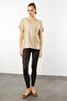 Women's V-Neck Shiny Printed Combed Cotton T-Shirt Mink - 5