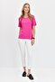 Women's Crew Neck Flamed Fabric Combed Cotton T-Shirt Fuchsia - 6