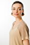 Women's V-Neck Shoulders Stone Printed Combed Cotton T-Shirt Mink - 3