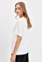 Women's Crew Neck Flamed Fabric Combed Cotton T-Shirt Ecru - 4