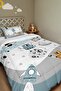 Blue Fun Robot Patterned Single Quilt and Pillowcase