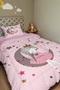 Pink Princess on the Moon Patterned Single Quilt and Pillowcase