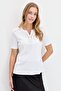 Women's Shoulder and Collar Side Embroidered Cotton T-shirt White - 8