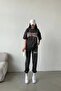 Marseille Printed T-Shirt Sweatpants Jogger - Anthracite Bottom Top Set Oversize Crew Neck