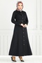 Front Detail Ruffle Denim Dress 25023Mts1095-M Black Denim - 2