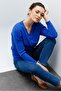 Women's Ribbed Knitwear Blouse - V Neck - Cobalt Blue - 5