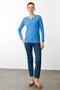 Women's Open Collar Beaded Embroidered Knitwear Blouse Blue - 4