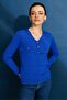 Women's Ribbed Knitwear Blouse - V Neck - Cobalt Blue - 3