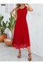 Women's Skirt Tip Laser Cut Floral Large Size Midi Length Crepe Dress - 3