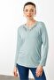 Women's Embroidered Long Sleeve Combed Cotton Blouse M.Green - 2