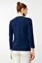 Women's Crew Neck Collar Embroidered Cotton Blouse Navy Blue - 3