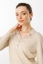 Women's Polo Neck Collar Embroidered Summer Knitwear Blouse Beige - 5