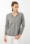Women's Polo Neck Collar Embroidered Summer Knitwear Blouse Smoked - 4