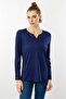 Women's Crew Neck Hand Embroidered Blouse Navy Blue - 3