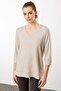Women's V-Neck Combed Cotton Blouse Beige - 5