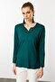 Women's Embroidered Long Sleeve Combed Cotton Blouse Green