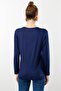 Women's Crew Neck Hand Embroidered Blouse Navy Blue - 4