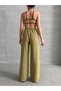 Women's Oil Green Soft Modal Containing Elastic Waist Palazzo Trousers - 5