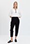 Women's Wide Belted Leg Buttoned Linen Trousers Black - 3