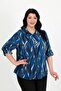 Women's Navy Blue Patterned Cotton Viscose Large Size Shirt - 4