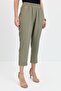 Women's Elastic Waist Carrot Cut Linen Look Trousers with Side Pockets Khaki - 7