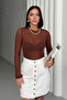 Women's Bitter Brown Crew Neck Stripe Detailed Premium Transparent Blouse