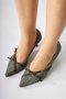 Noran Khaki Knitted Detailed Pointed Toe Heeled Women's Shoes - 8